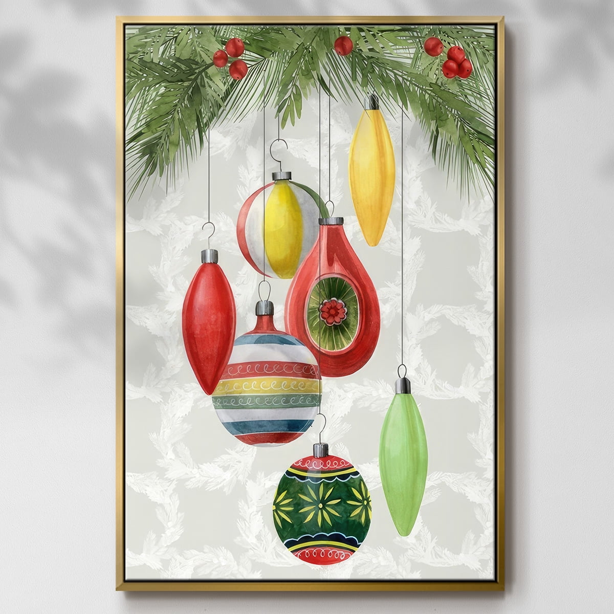 Arose Such a Clatter Collection B - Framed Gallery Wrapped Holiday Canvas - 25 x 37 - Gold Frame