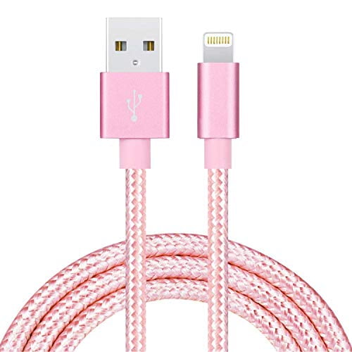 Charger 6FT Charging Cable Cord Nylon Braided USB Data Sync Charge Compatible for iPhone X/ 8/8 Plus/ 7/7 Plus/ 6 / 6S/6 Plus/5S/SE/Mini/Air/Pro Cases, Pink