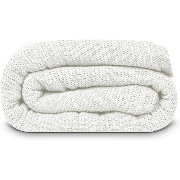 Linteum Textile Supply Leno Weave Blanket (Blue, Queen Lightweight, Extra-Fluffy, and Durable Soft Blanket, Made from 100% Cotton Material for Bed & Couch, 90x90 Inches