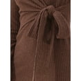 thumbnail image 5 of Vestido midi casual de manga larga con cuello en V y lazo en la cintura para mujer Inspire Chic, color marrón, 5 of 5