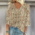 thumbnail image 2 of Quinlirra Womens Tops Clearance Women's Long Sleeve Summer V Neck Sexy Casual Tops Regular Printed Blouse Tops, 2 of 5
