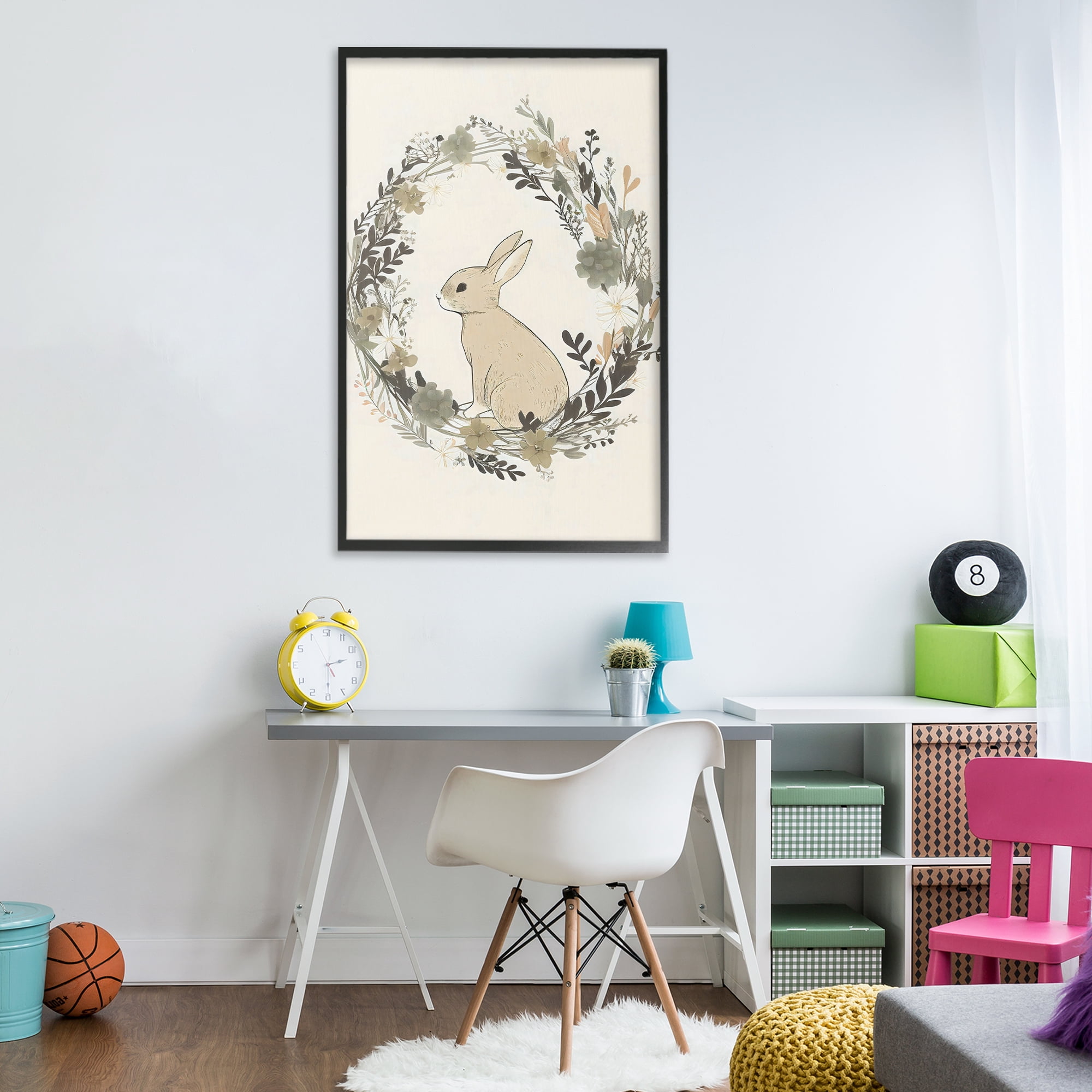 Stupell Industries Pastoral Bunny Wreath Black Framed Giclee Art, design by Creative Studio
