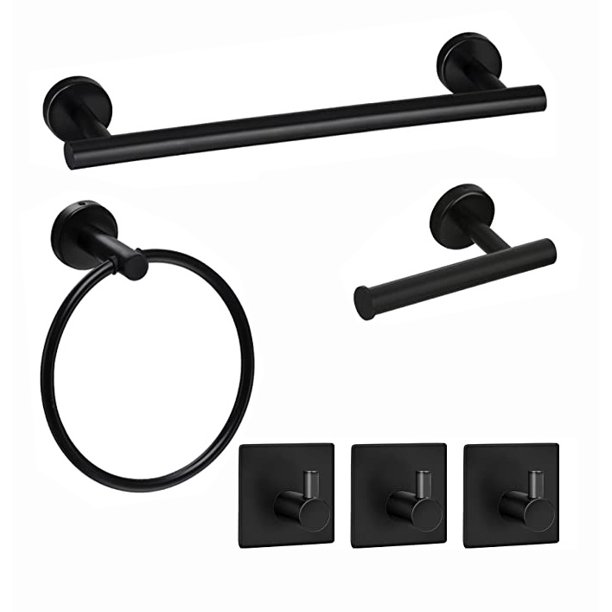 Bathroom Hardware Set, 6Piece Matte Black Bath Accessories Set Wall