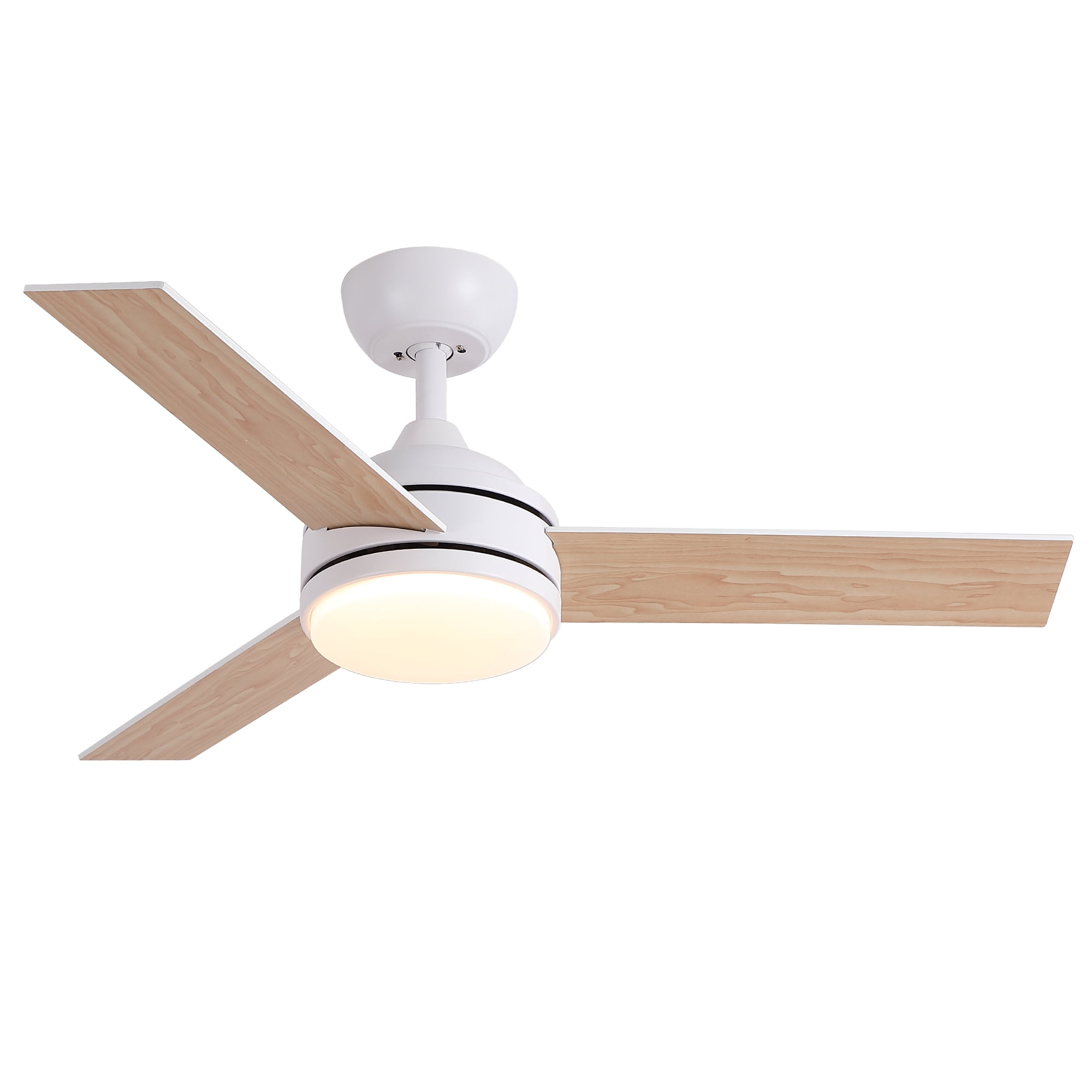 Leumius 52" White Ceiling Fan with Intergrated LED Light Kit with Remote Control, 3 Plywood Blades and Work with Smart APP for Living Room Bedroom