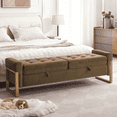 thumbnail image 6 of BaseBeauty 67" Storage Bench for Bedroom, End of Bed Bench with Double Lids, Velvet Bench for Bedroom with Gold Legs, Brown, 6 of 10