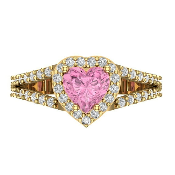 Halo Engagement Ring for Women - 1.49ct Simulated Pink Diamond in 18K Yellow Gold Promise Ring