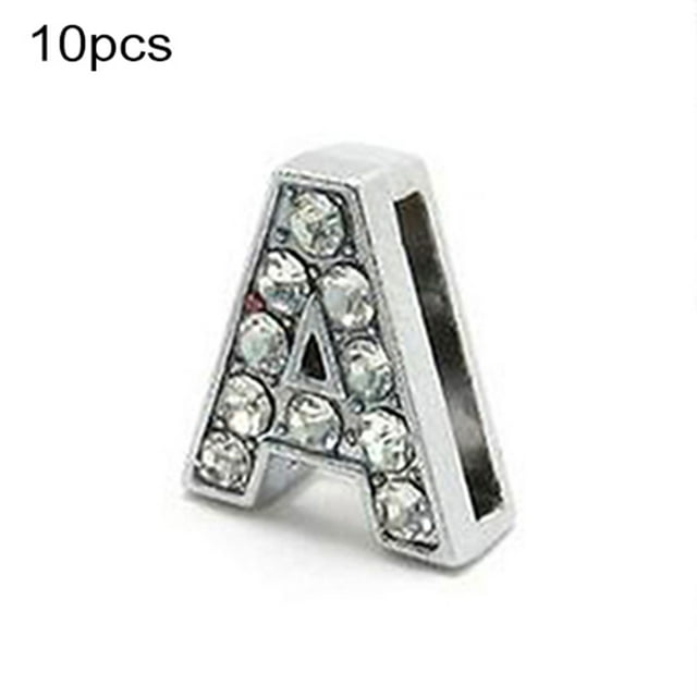 10Pcs A-Z 8mm Rhinestone Slide Letter Charm DIY for Leather Name Bracelet Belt