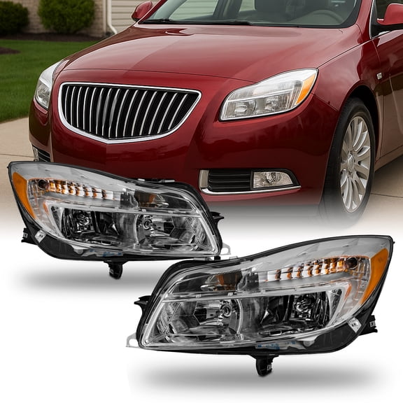 AKKON - Fits 2011 2012 2013 Buick Regal [Halogen Type] Chrome Headllights Pair Driver Left Passenger Right Replacement