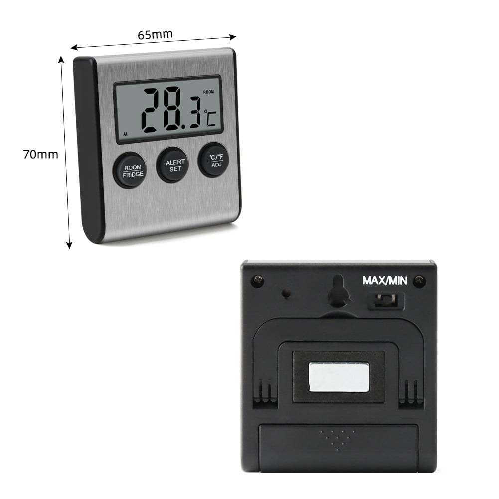Fancy 2 pcs Digital LCD Thermometer with Alarm for Refrigerator Freezer Indoor Room - Max/Min Temperature Records, 3 Mounting Options, -58°F to 158°F Range