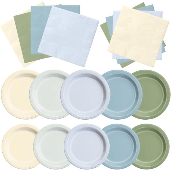 Boy Baby Shower Decorations - 60pcs Dusty Blue Sage Green Plates and Napkins Set Welcome Baby One Silly Goose Birthday Decorations Boy