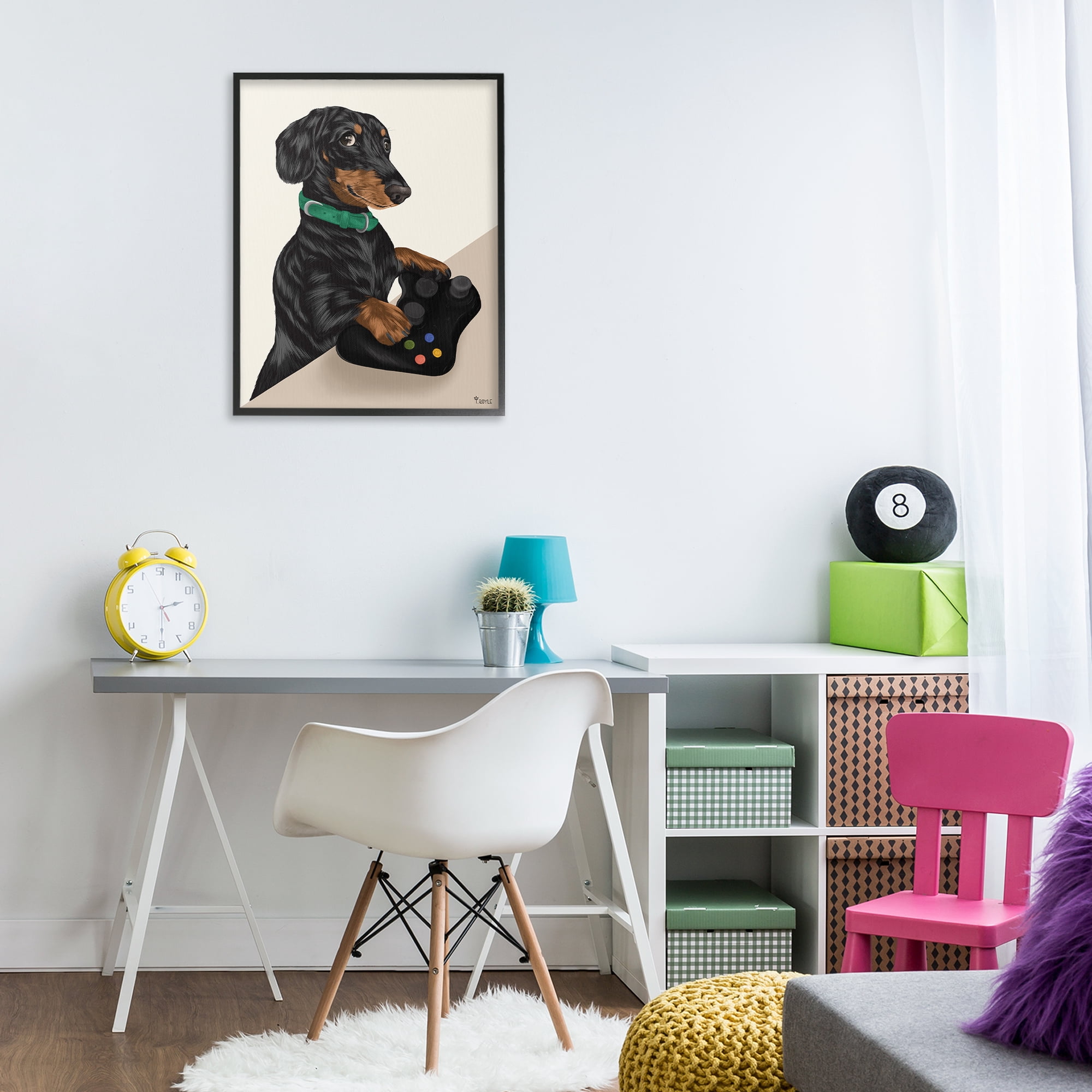 Stupell Industries Gamer Dachshund Dog Animals & Insects Painting Black Framed Art Print Wall Art, 24 x 30