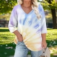 thumbnail image 2 of Yuanlook 3/4 Sleeve Tops for Women,Casual V Neck T Shirts Plus Size Loose Tees Dressy Blouses - Purple - XXL, 2 of 6