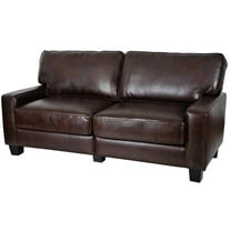 Kingfisher Lane Pillow Back Contemporary Faux Leather Sofa in Chestnut Brown