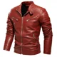 thumbnail image 5 of Chaqueta de motociclista cálida con forro de piel para hombre, abrigo de motociclista negro ajustado de moda urbana, diseño plisado, cremallera, chaqueta de cuero negra de invierno 2024, 5 of 5