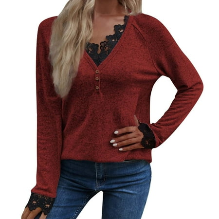 

Pianpianzi Lightweight Cotton Shirts Women plus Size Ladies Tee Shirts Scrub Jacket Womens V Neck Long Lace Sleeve Sweater Fit Chunky Knitted Pullover Jumper Tops