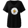 thumbnail image 3 of Pompotops T-Shirt Mode Femme Imprimé Couleur Unie Col en V Manches Courtes Tee Décontracté, 3 of 5