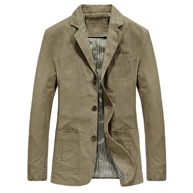Ceisia Men's Solid Color Casual Blazer Jacket with Notched Lapel & Striped Lining Khaki L Gifts