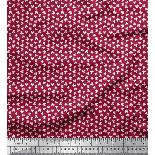 Soimoi Modal Satin Fabric Clover Leaves Small Printed Fabric 1 Yard 42 Inch Wide