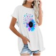 thumbnail image 1 of Blusa superior de lino y algodón con estampado de manga corta y cuello redondo con borlas para mujer Pompotops  hkajfhjk469434, 1 of 5