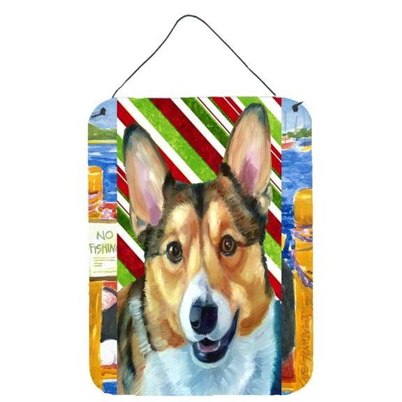 Carolines Treasures LH9595DS1216 Corgi Candy Cane Holiday Christmas Wall or Door Hanging Prints 12WX16H multicolor