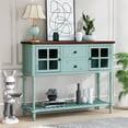 thumbnail image 2 of 42" Modern Console Table for Entryway, Solid Wood Farmhouse Buffet Sideboard Storage Cabinet with 2 Drawers & 2 Glass Doors & 1 Bottom Shelf, Multifunctional Sofa Table with Elegant Carved Legs, Blue, 2 of 7