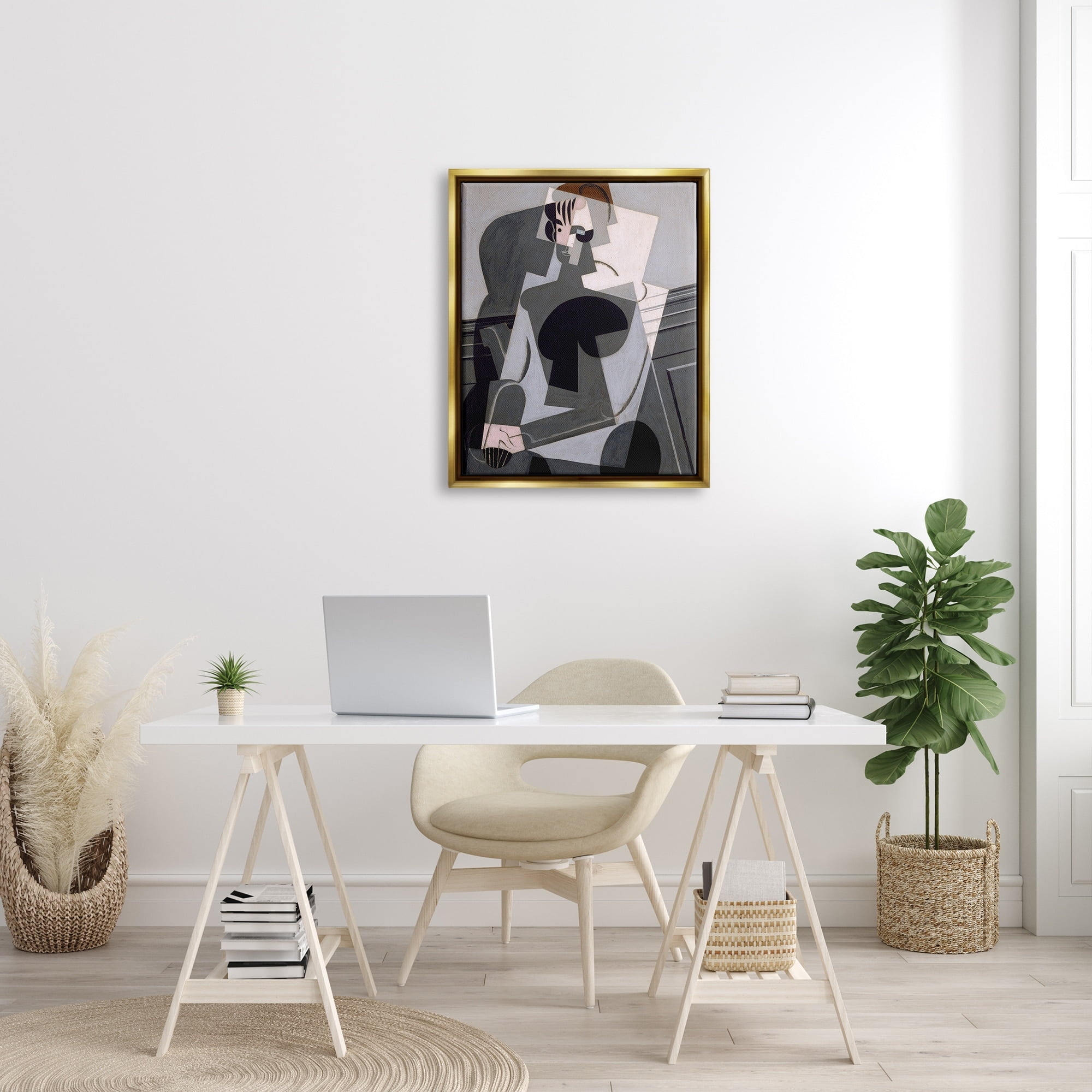 Stupell Industries Portrait de Madame Josette Juan Gris Classic Abstract Painting Painting Metallic Gold Floating Framed Canvas Print Wall Art, Design by one1000paintings