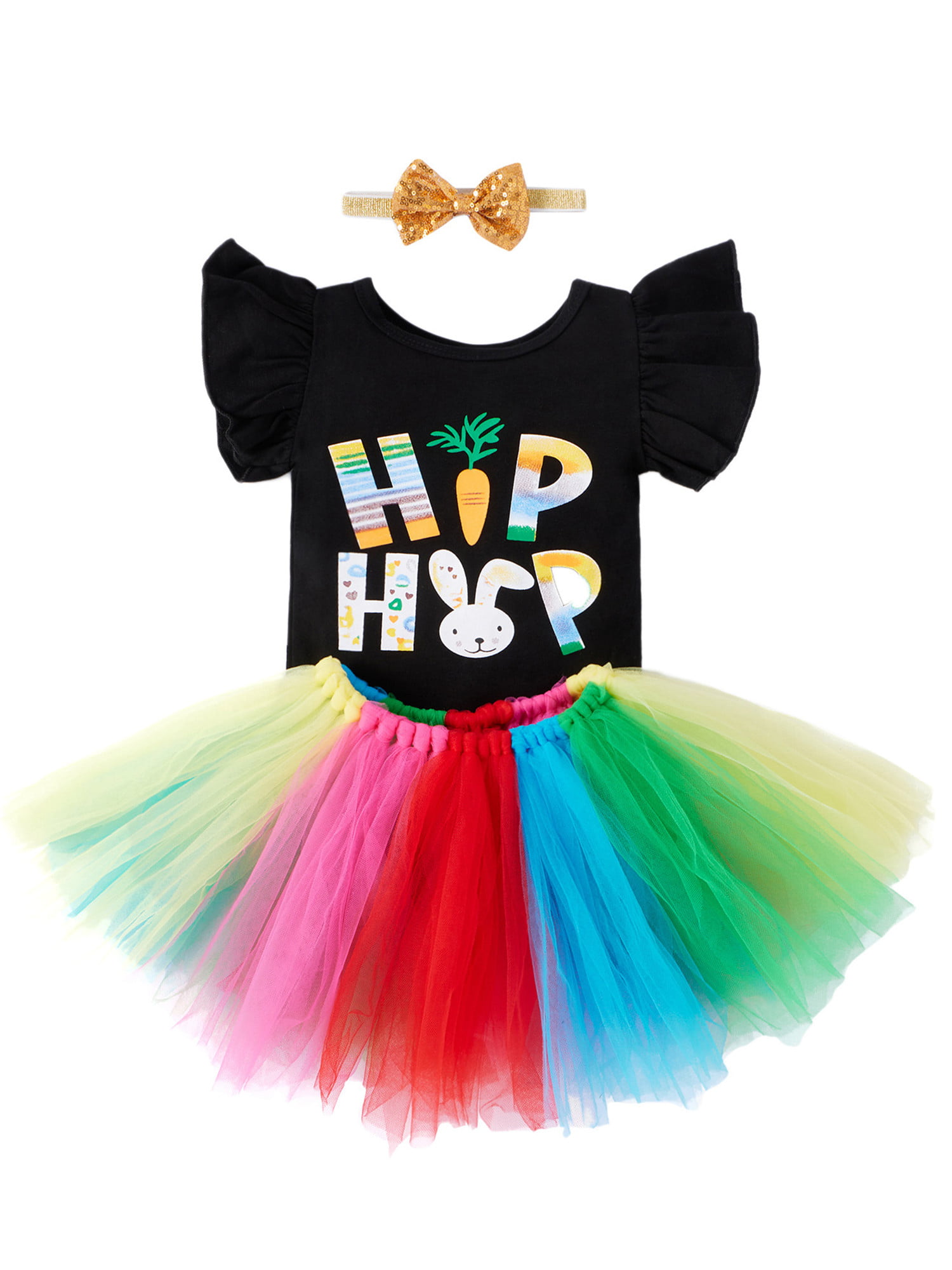 Baby Girl Easter Outfits Toddler Girls Tulle Skirt Short Sleeve Rabbit Romper Tops Lace Tutu Skirt Outfit