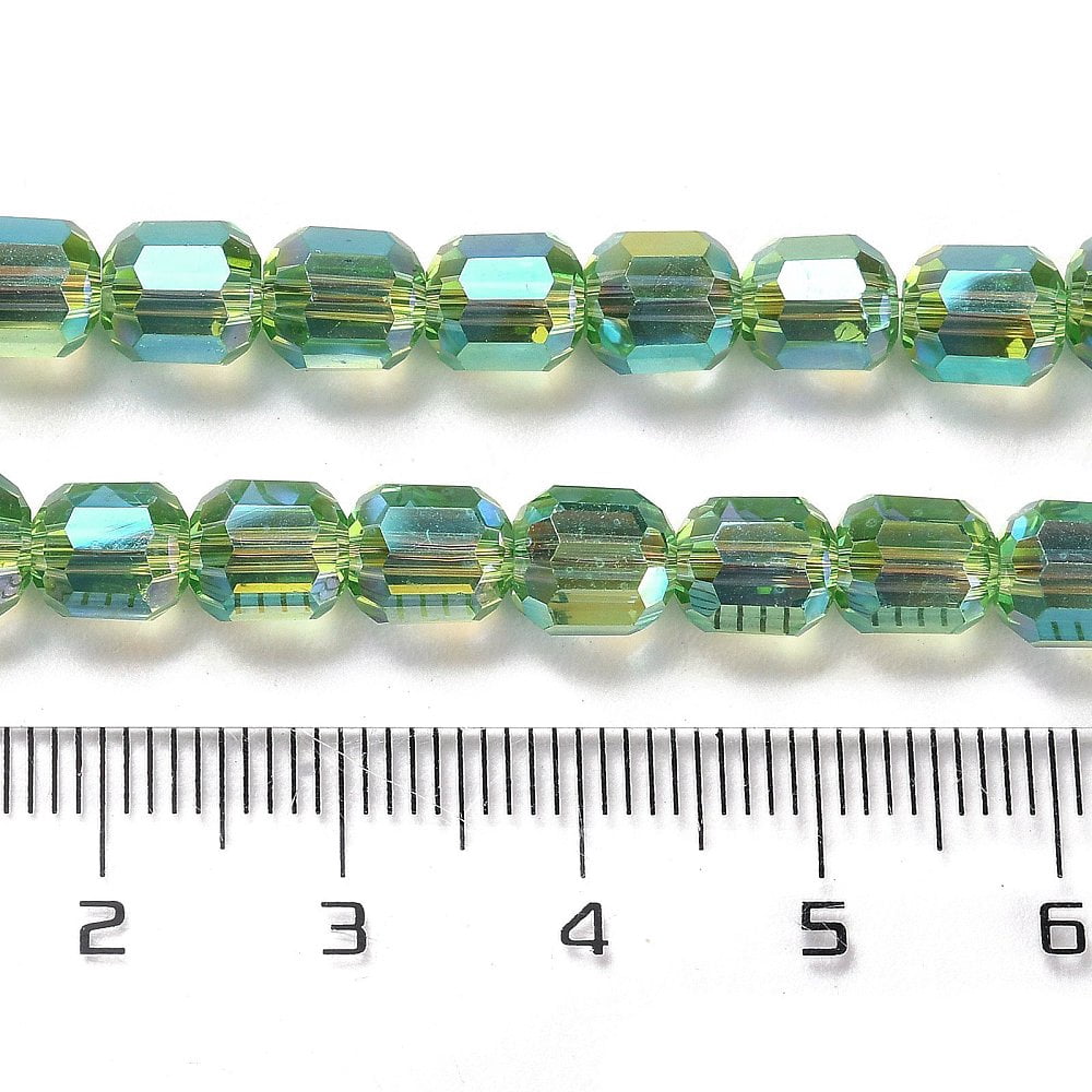 10strands Electroplate Glass Beads Strands Faceted Column Lime Green 6x6.5mm Hole: 1mm about 72pcs/strand 20.87''(53cm)