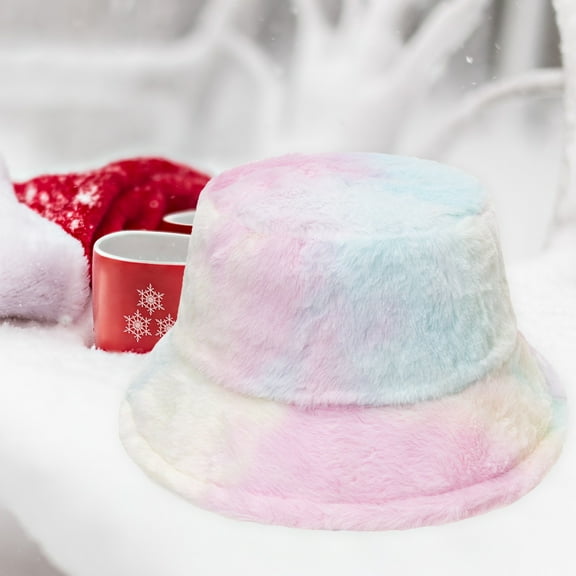 Dyfzdhu Women Winter Bucket Hat Fluffy Tie Dye Warm Trendy Hats