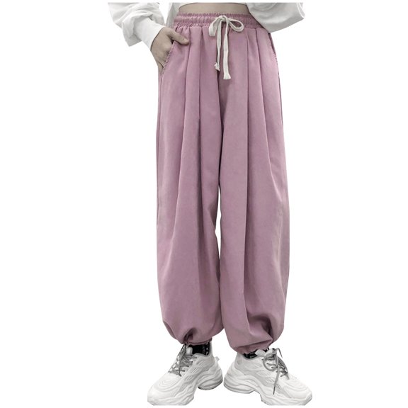 USNSM Baggy Sweatpants for Women Casual Drawstring Athletic Pants Fall Workout Jogger Wide Leg Pants with Pockets Pink XXXL