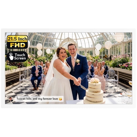 NexFoto Touchscreen Digital Picture Frame Large 21.5 Inch WiFi Digital Photo Frame 64GB Add Pics from Google Photos Upload via App/USB/Micro SD Gifts for Wedding/Mom/Grandparents White