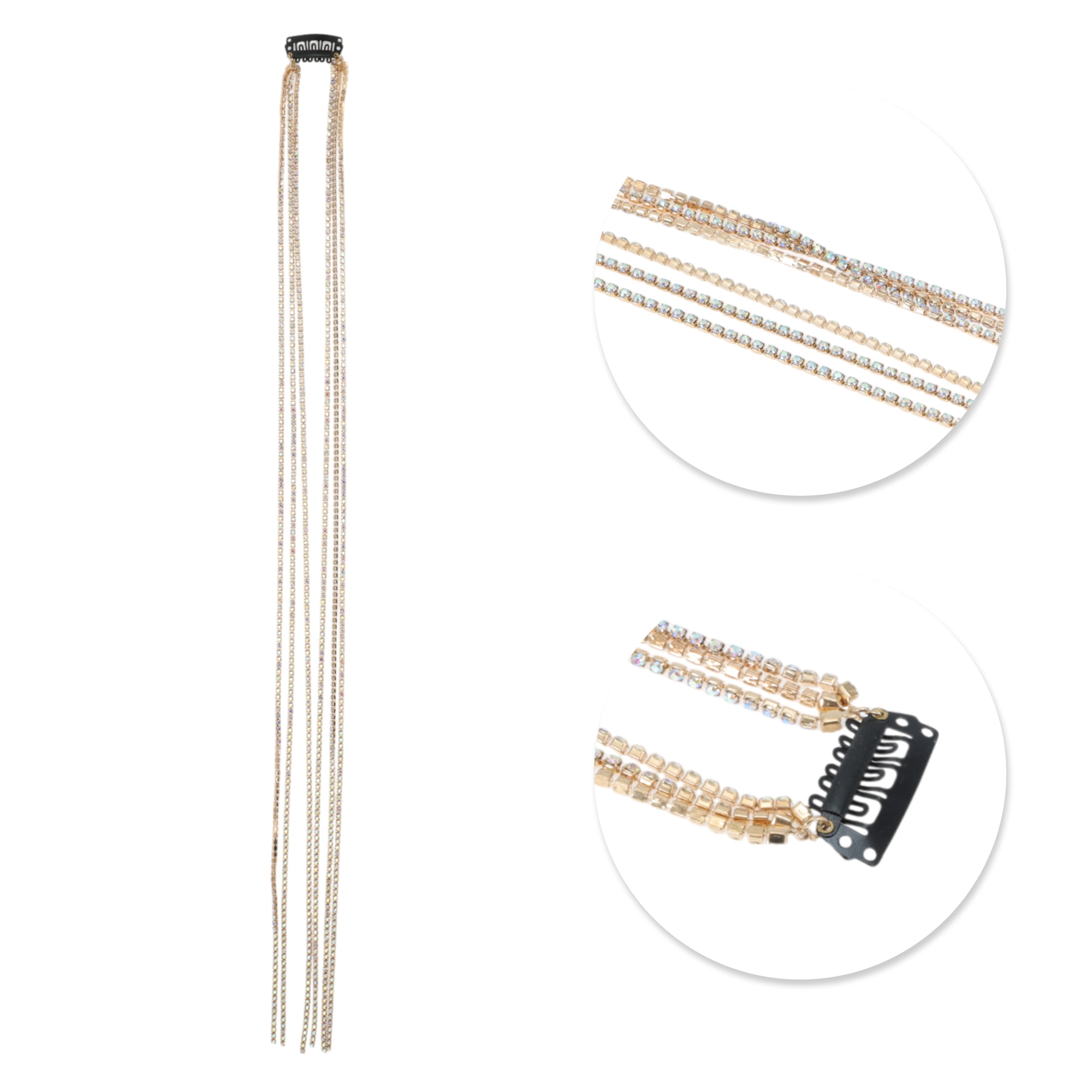 Unique Bargains Colorful Rhinestone Braided Hair Chain 1 Pc Delicate Gold Tone
