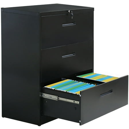 Fully Assembled Laptop Storage Cart Musetech Locking File Cabinet, 3 Drawer Rolling Metal Filing Cabinet, Fully Assembled, Black ()