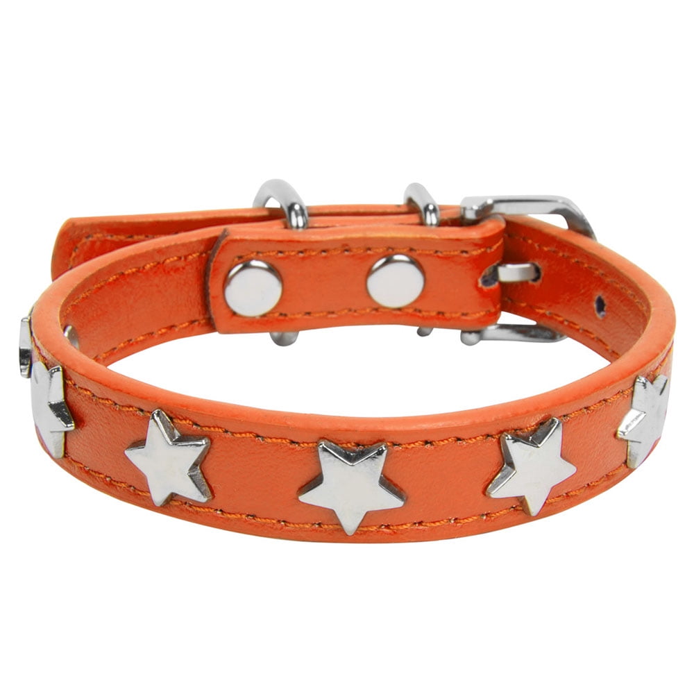 SUMACLIFE Adjustable and Durable Faux Leather Dog Collar with D-Ring and Star Accents