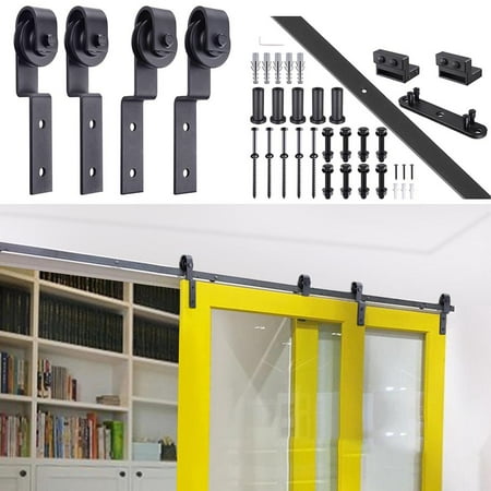 Bypass Track - 6.6' Steel Sliding Door Hardware Roller Track Kit for Wood & Concrete Wall