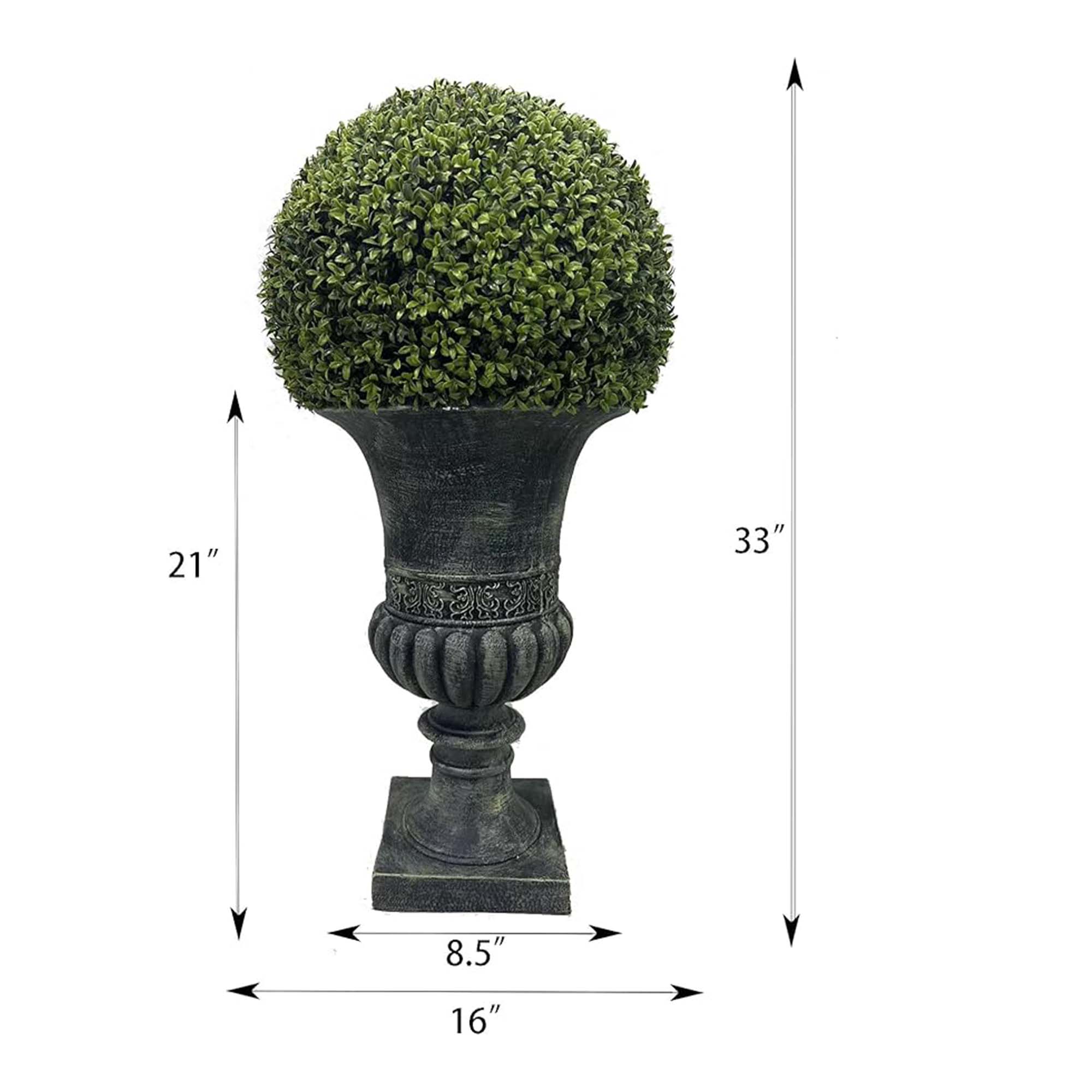 Miniyam 32" Ball Topiary in Grey Pedestal Pot, Artificial Plant for Indoor and Outdoor