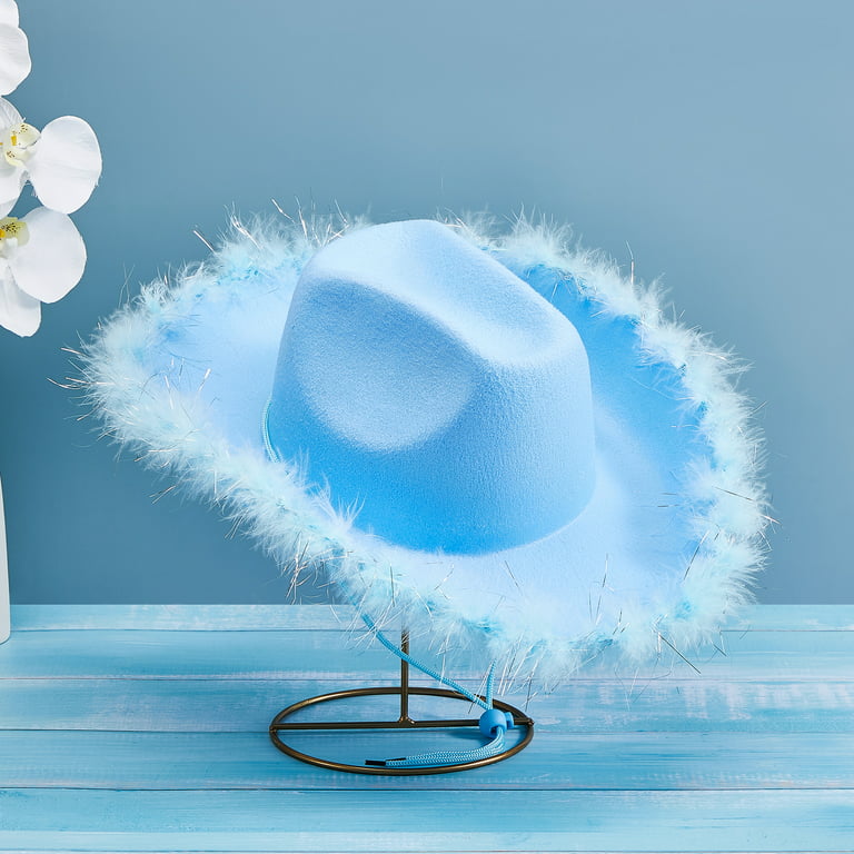 Canis Cowgirl Hat Felt Cowboy Hat for Women Fluffy Feather Brim Shiny Crown Sequins Retro Cap, Women's, Size: One size, Blue