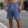 thumbnail image 7 of BiZtdJrK Jeans Shorts for Men Baggy Vintage Wide Leg Jorts Y2K Streetwear Hippie Clothes Drawstring Elastic Waistband Denim Shorts Blue L, 7 of 7