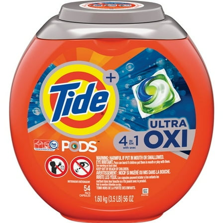 Tide Pods Ultra Oxi Liquid Detergent Pacs, 54 Count 54 Count (Pack of 1)