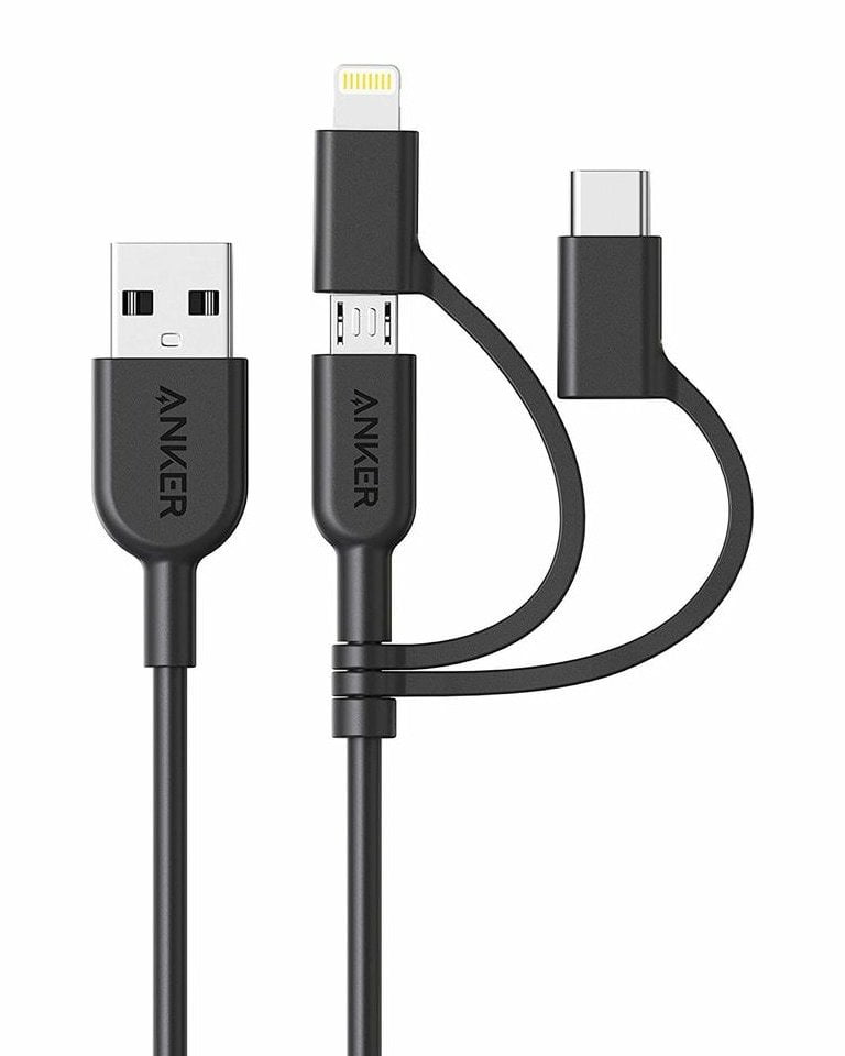 Anker 3-in-1 Cable, Lightning/Type C/Micro USB Cable, Compact, (3ft, Black) - Walmart.com