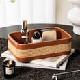 thumbnail image 2 of Handwoven Grass & PU Leather Storage Tray, Natural Decorative Organizer for Desk, Entryway, Counter – Farmhouse Catchall, 1 Piece, 2 of 9