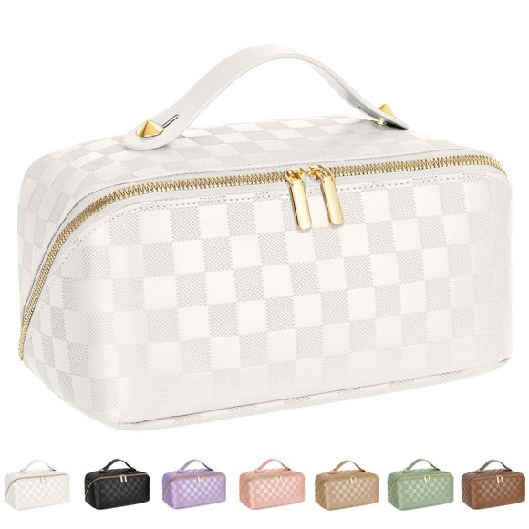 Bolsa de viaje para cosméticos ALEXTINA de piel sintética impermeable de gran capacidad