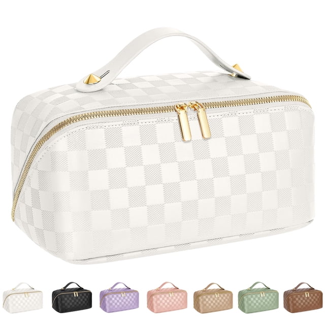 Bolsa de viaje para cosméticos ALEXTINA de piel sintética impermeable de gran capacidad