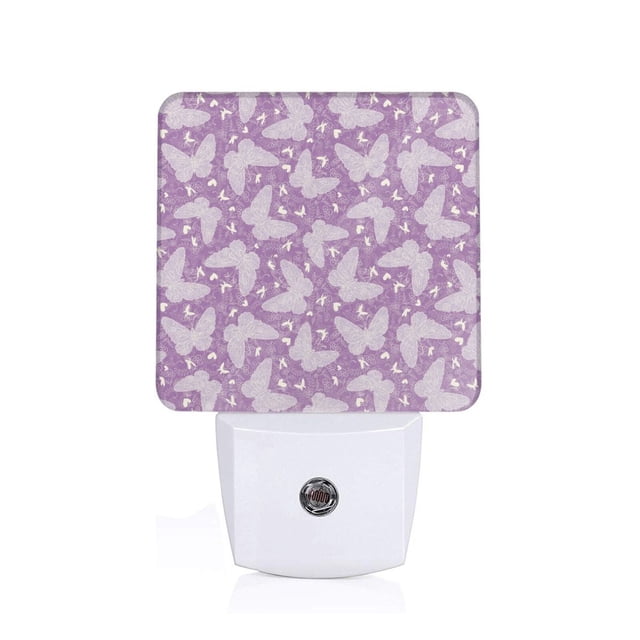 Balery Purple Butterflies Floral Luz Nocturna LED con Sensor Automático, Enchufe con Sensor Crepuscular, Luz Suave de 0.5W para Dormitorio, Pasillo, Baño-EU