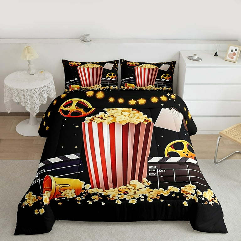 Manfei Movie Popcorn Bedding Comforter Set,Vintage Cinema Ticket
