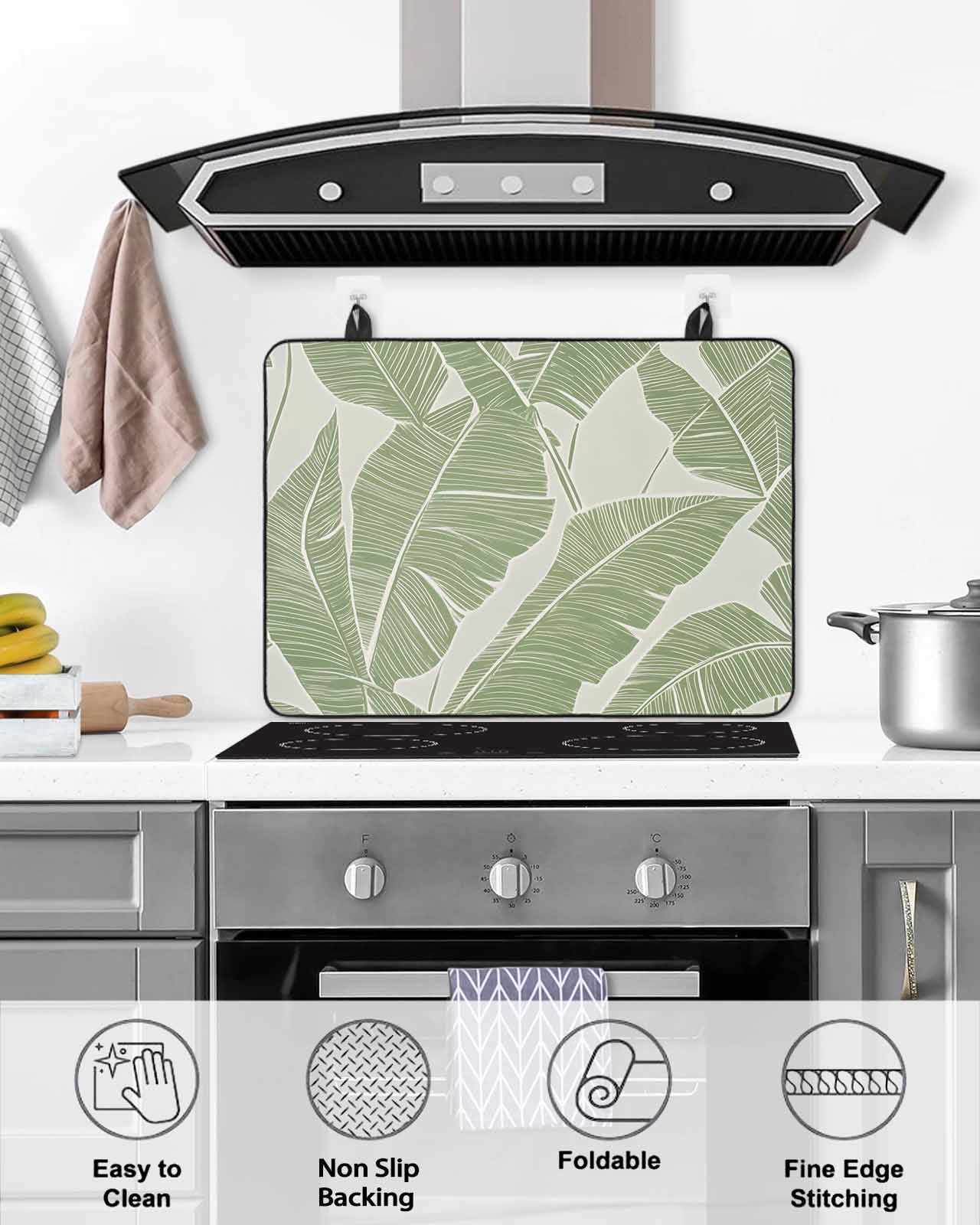 nqOlkjepod Large Induction Cooktop Protector Mat 24"x21", Green Palm Leaf Stove Top Covers for Electric Stove, Tropical Botanical Summer Decorative Stove Burner Cover Mats, Glass Top Stove Cover