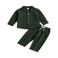 thumbnail image 1 of Toddler Baby Boy Cotton Linen Pants Set Solid Color Long Sleeve Button Down T-Shirt Tops Pants Fall Clothes Outfit, 1 of 7