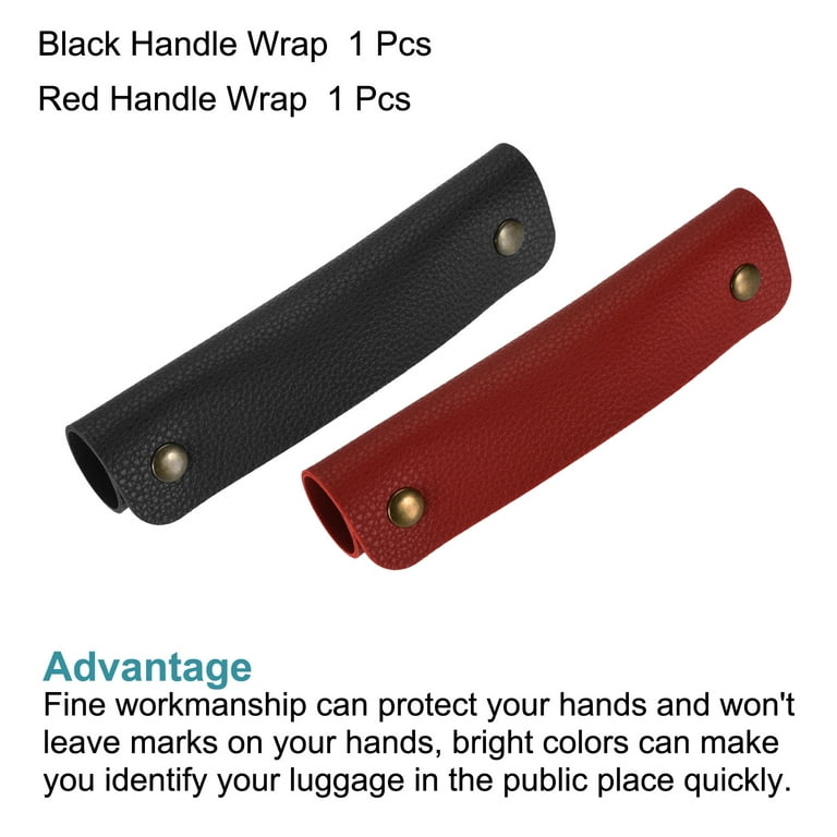 Uxcell PU Leather Luggage Handle Wraps with Brass Clasp, Black Red 2 Pack