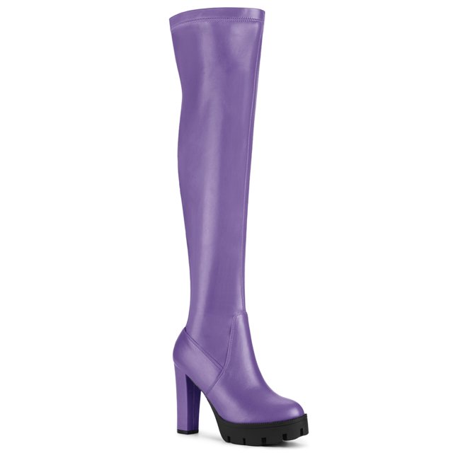 Unique Bargains Women's Platform Heels Chunky Heel Over Knee High Boots Purple US 8