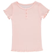 BTween 4-Pack Rib Knit Girls Tops - Short Sleeve Lettuce Trim Ribbed Girl Shirts - Stripe/Floral/Solid